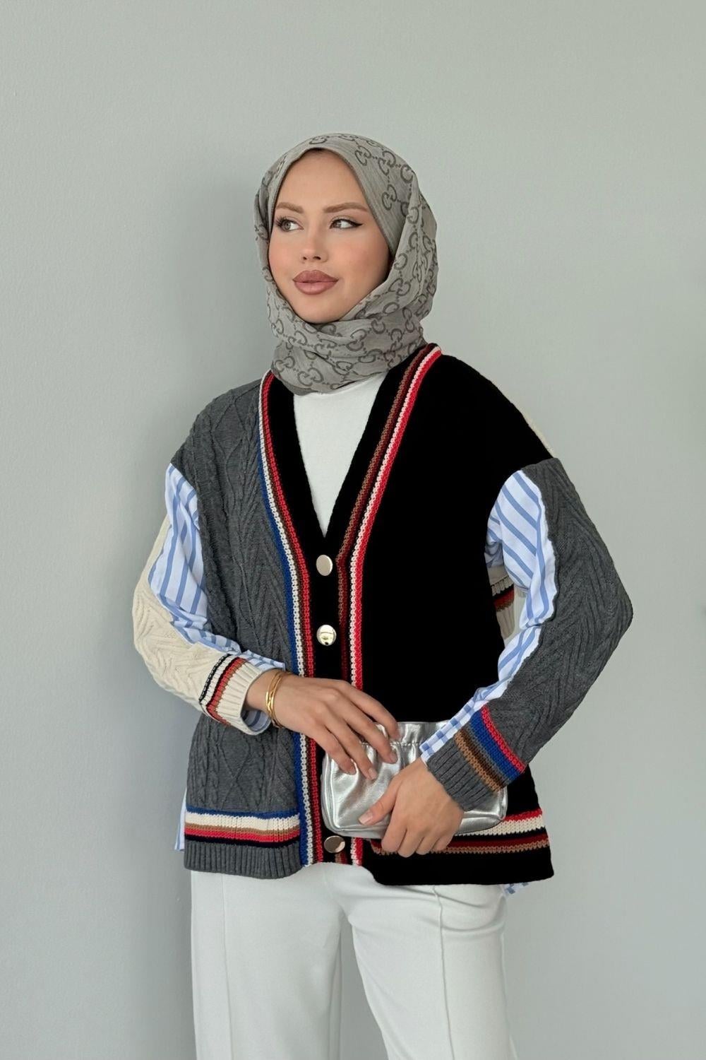 Ester Gömlekli Triko Ceket Siyah 25460 