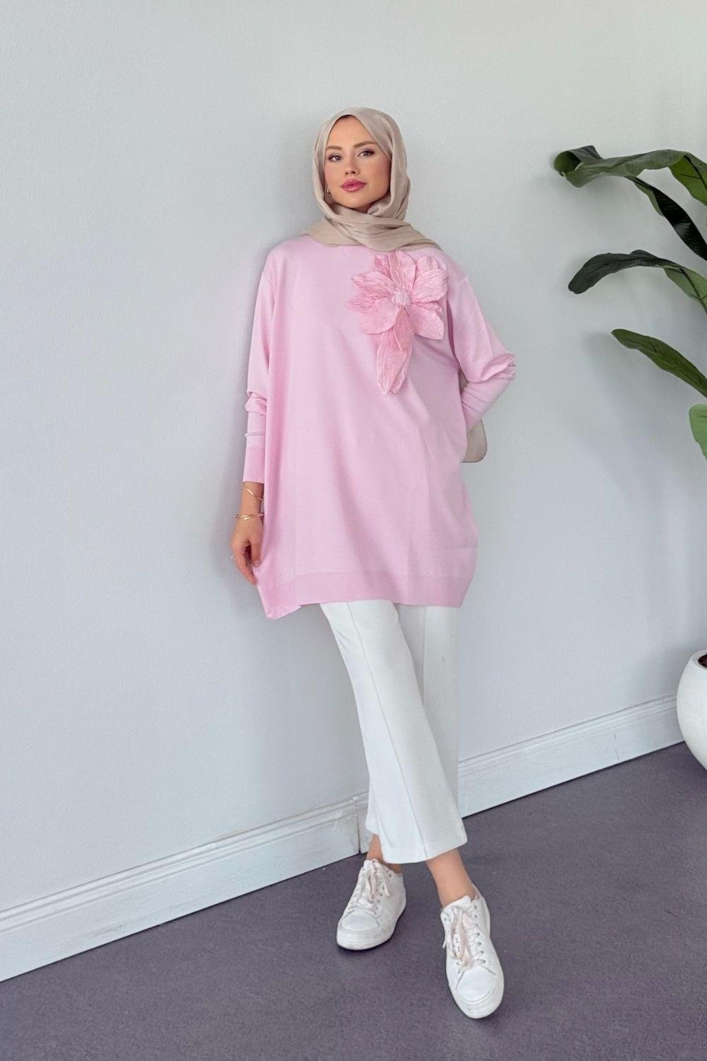 Merserize Çiçekli Tunik Pudra 2550 