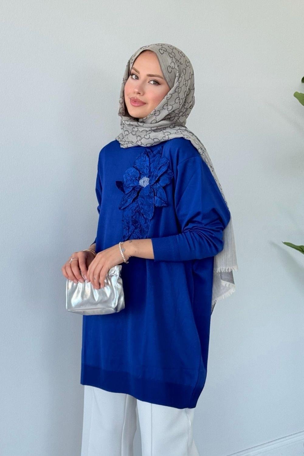 Merserize Çiçekli Tunik Saks 2550 