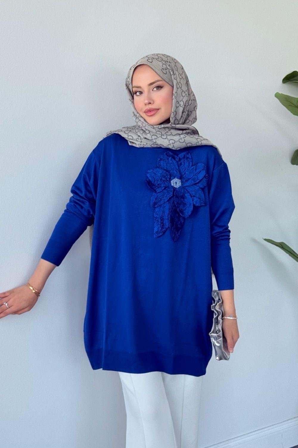 Merserize Çiçekli Tunik Saks 2550 