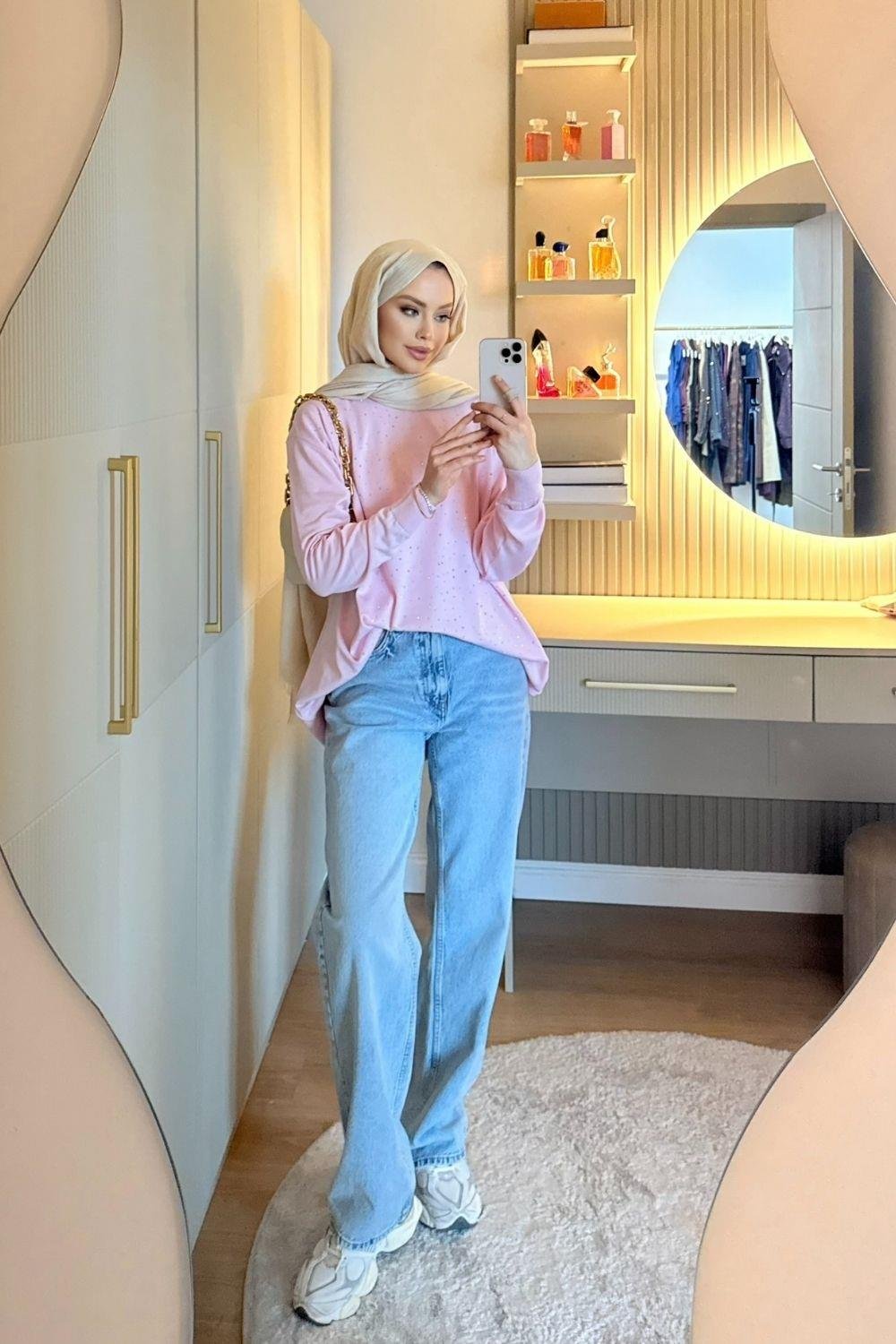 Merserize Taşlı Tunik Pudra 2570 