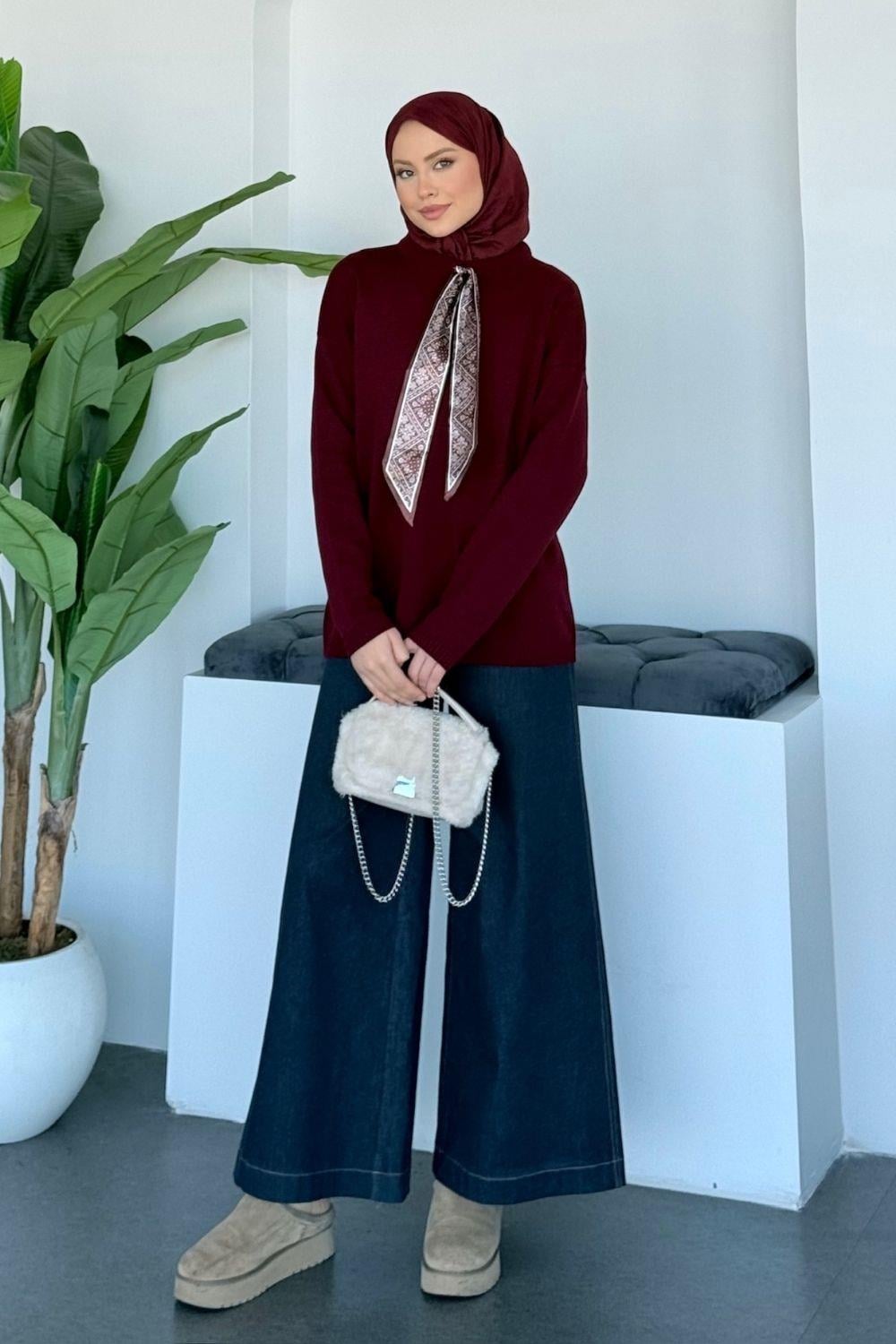 Paradoks Fularlı Kazak Bordo 25760 