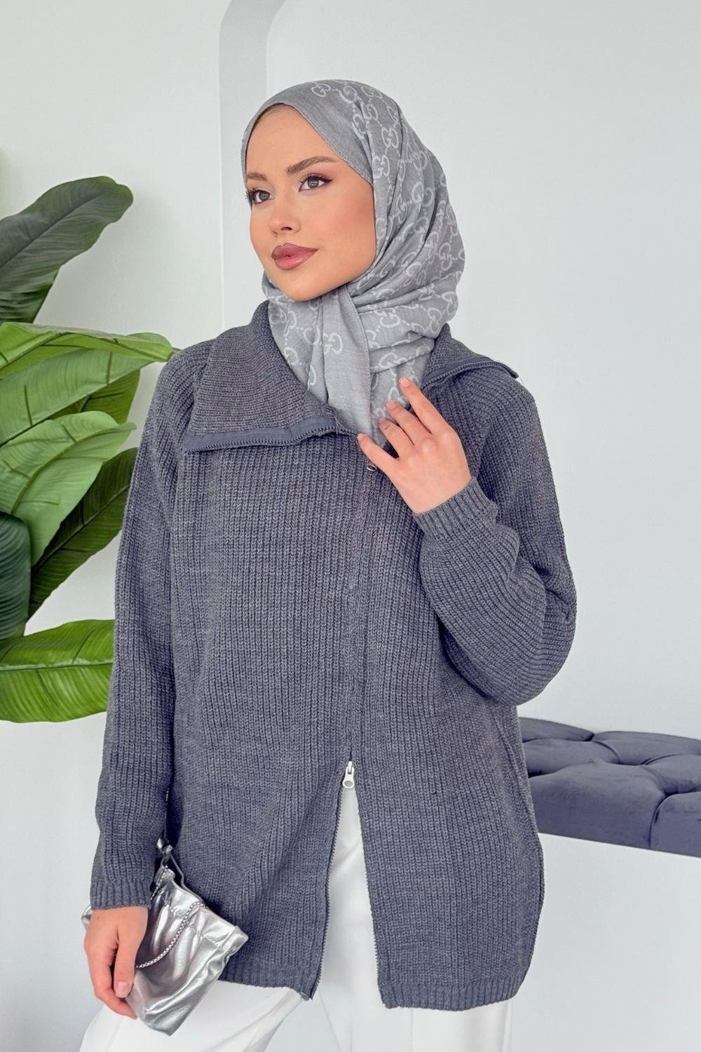 Selanik Yan Fermuarlı Tunik Gri 2580 
