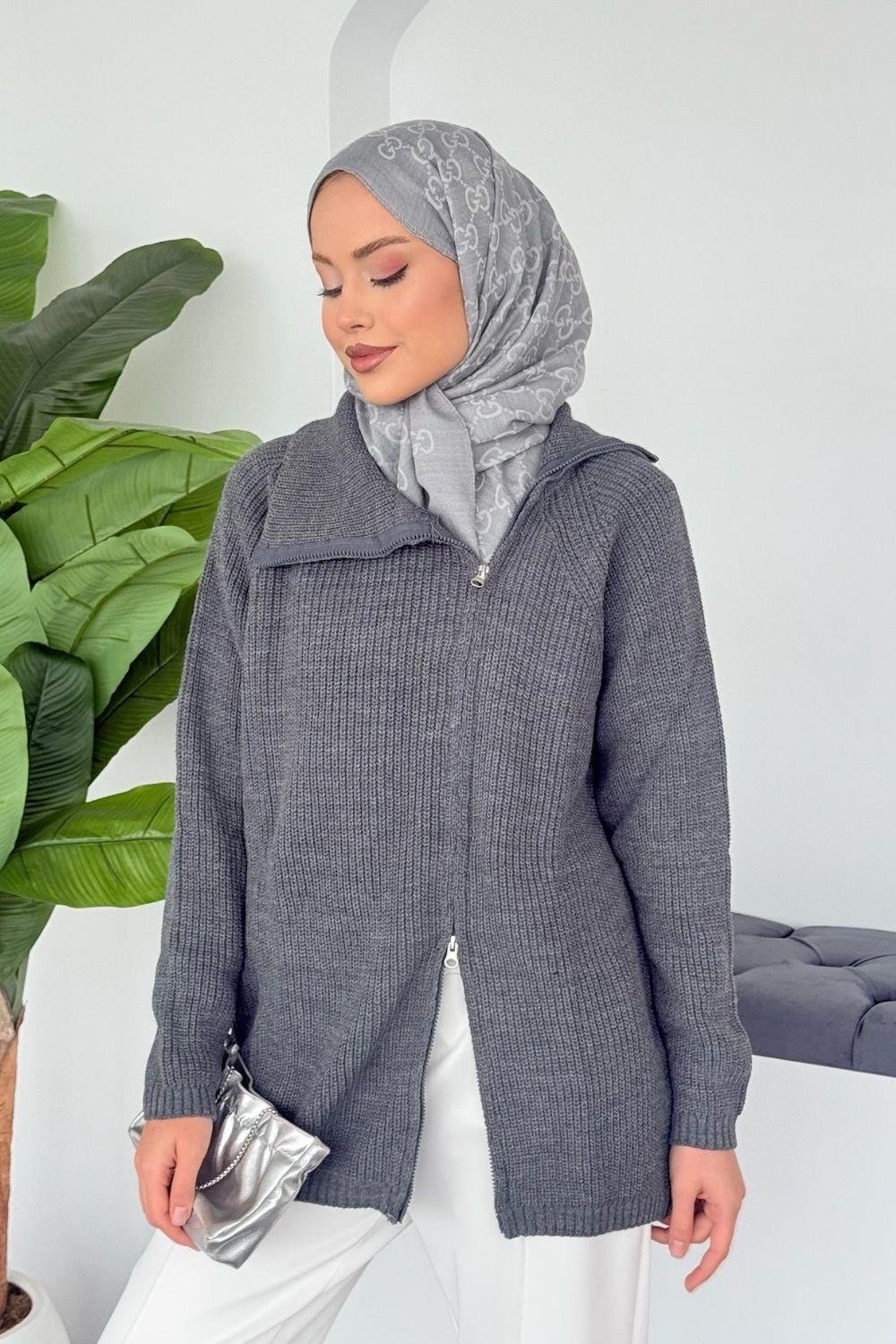 Selanik Yan Fermuarlı Tunik Gri 2580 