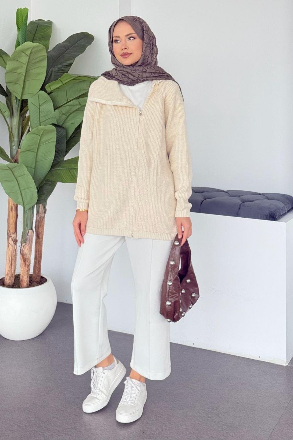 Selanik Yan Fermuarlı Tunik Krem 2580 