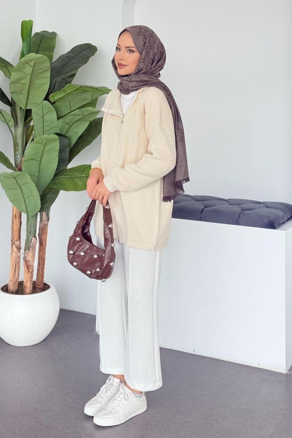 Selanik Yan Fermuarlı Tunik Krem 2580 