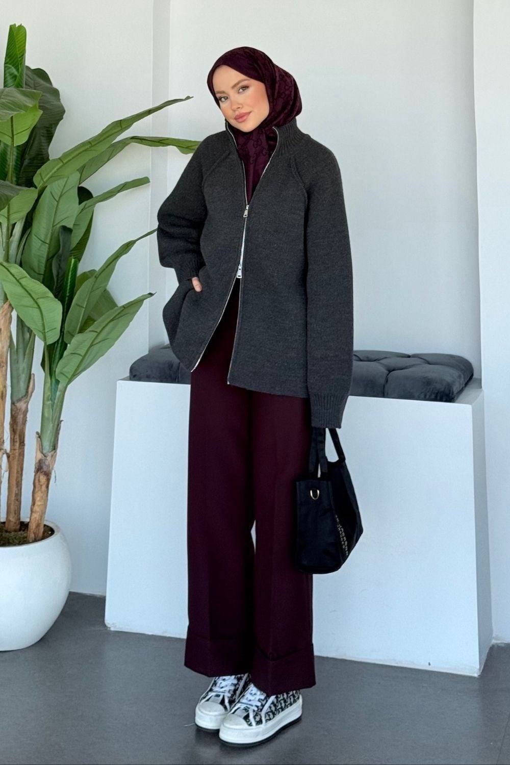 Rosie Fermuarlı Hırka Füme 25800 