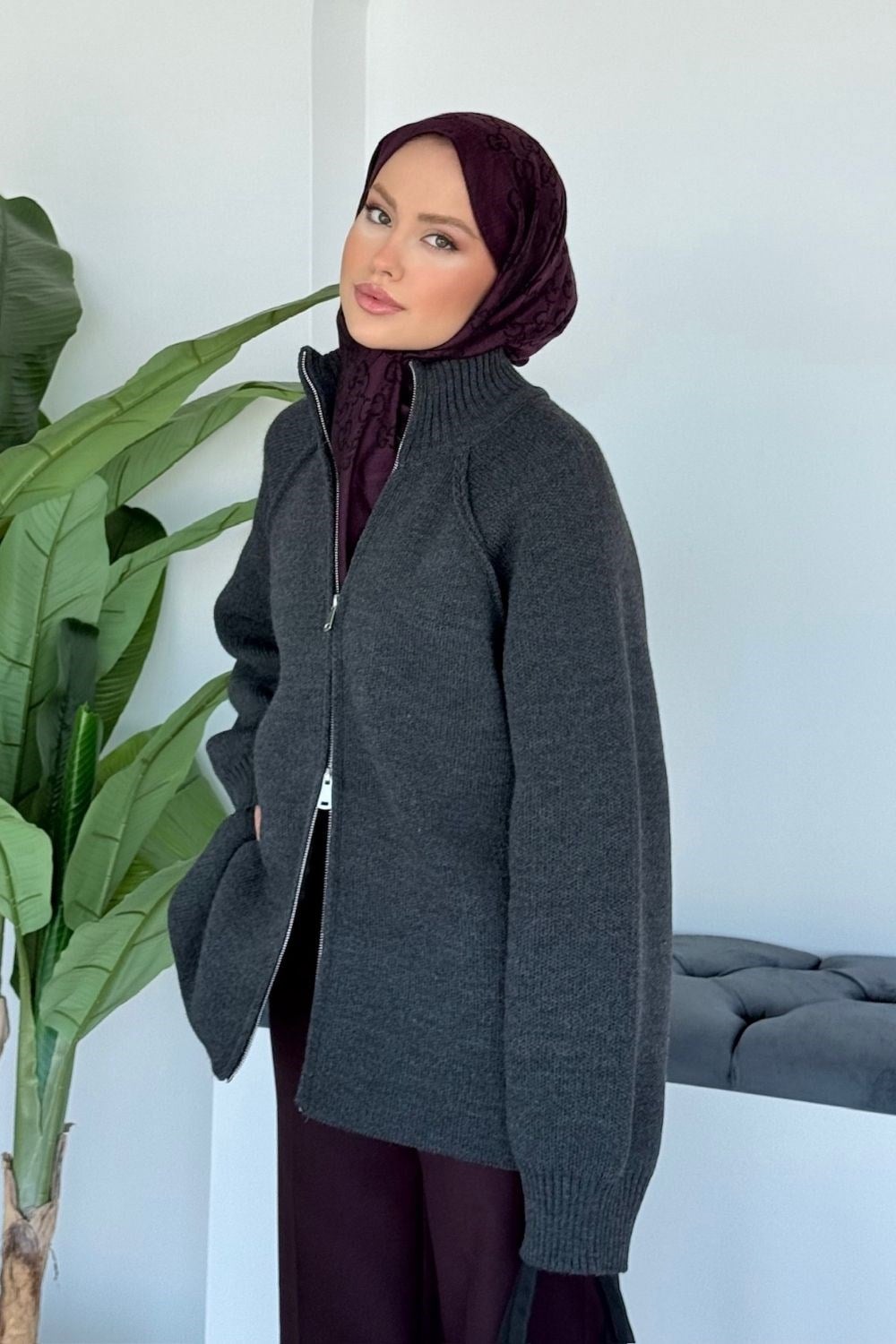 Rosie Fermuarlı Hırka Füme 25800 