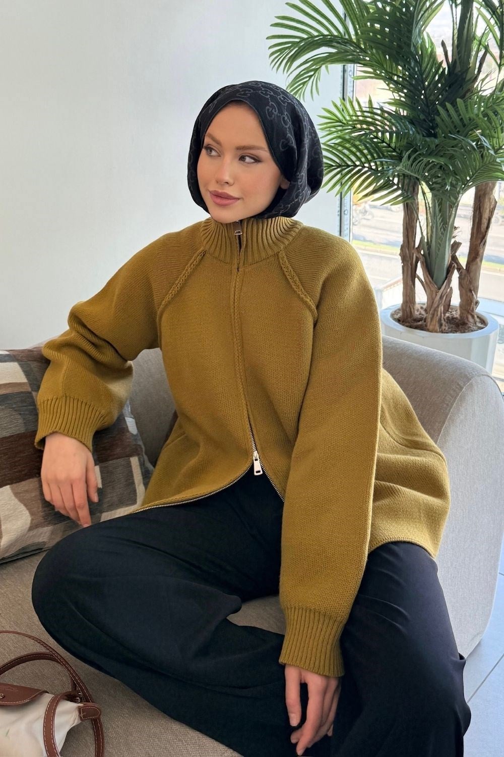 Rosie Fermuarlı Hırka Hardal 25800 