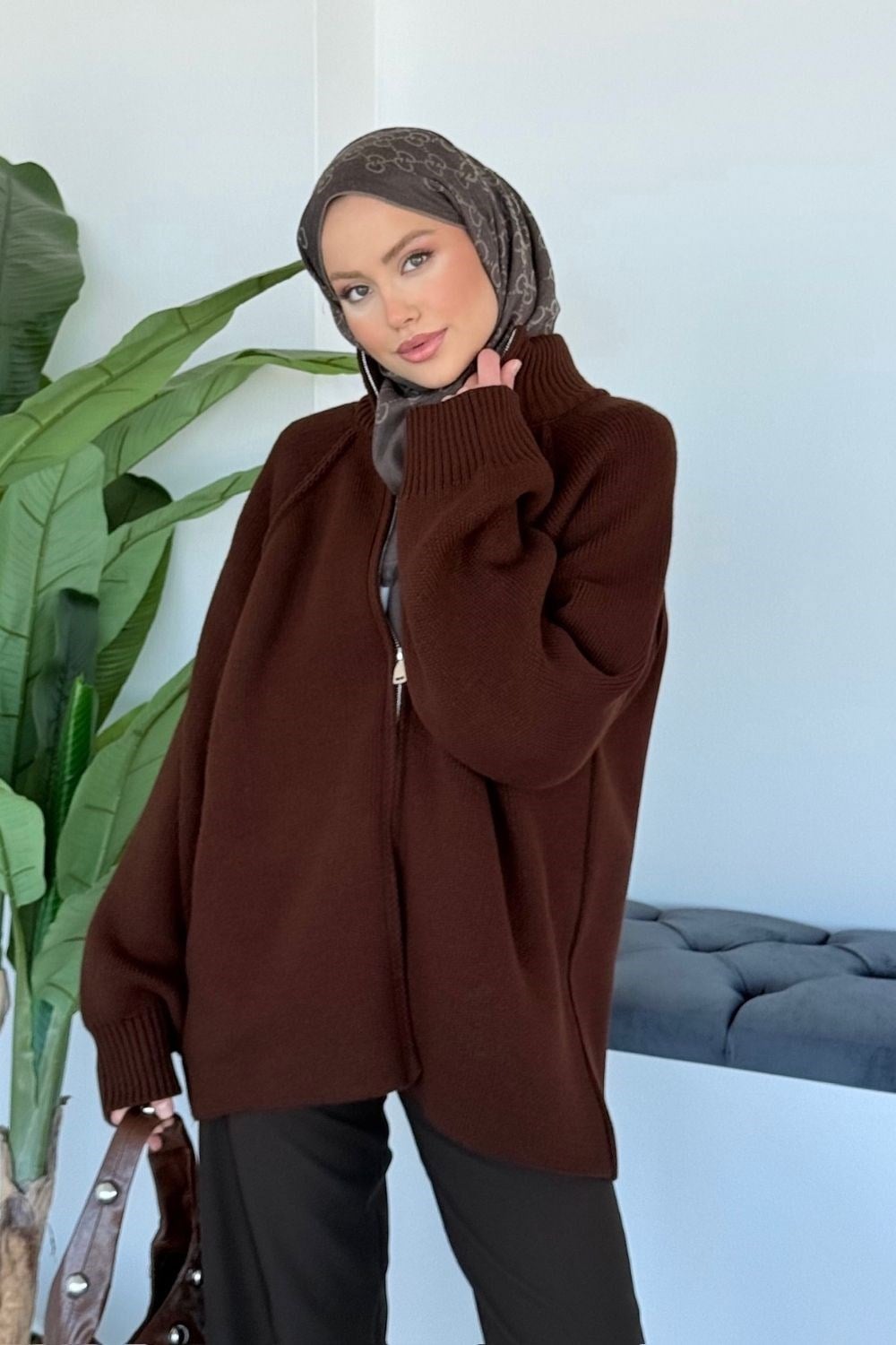 Rosie Fermuarlı Hırka Kahverengi 25800 
