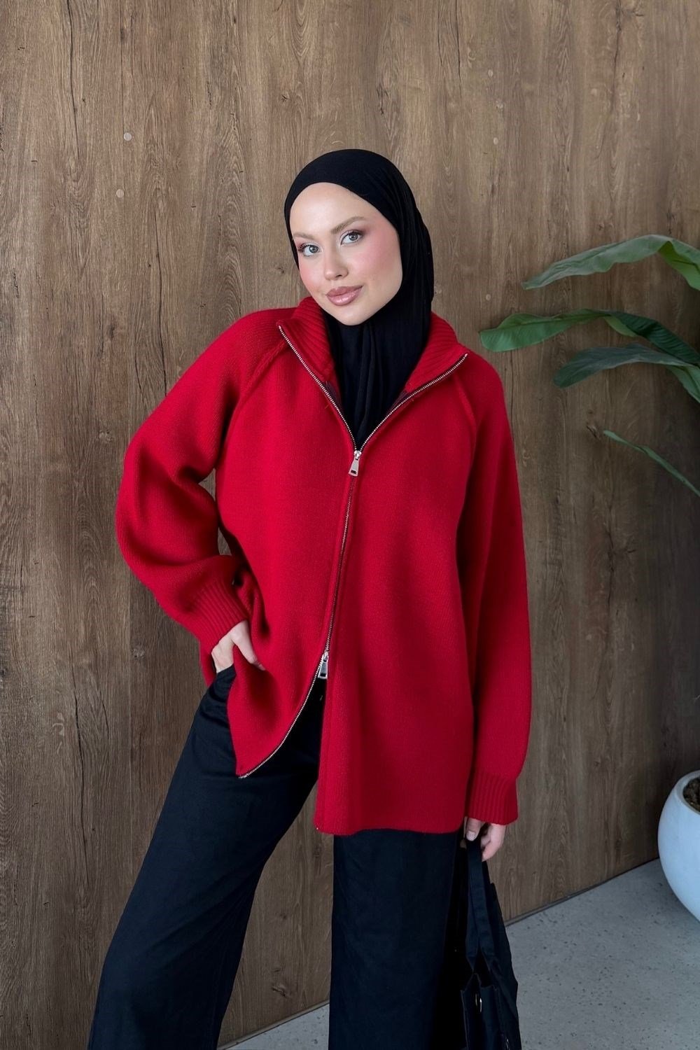 Rosie Fermuarlı Hırka Kırmızı 25800 