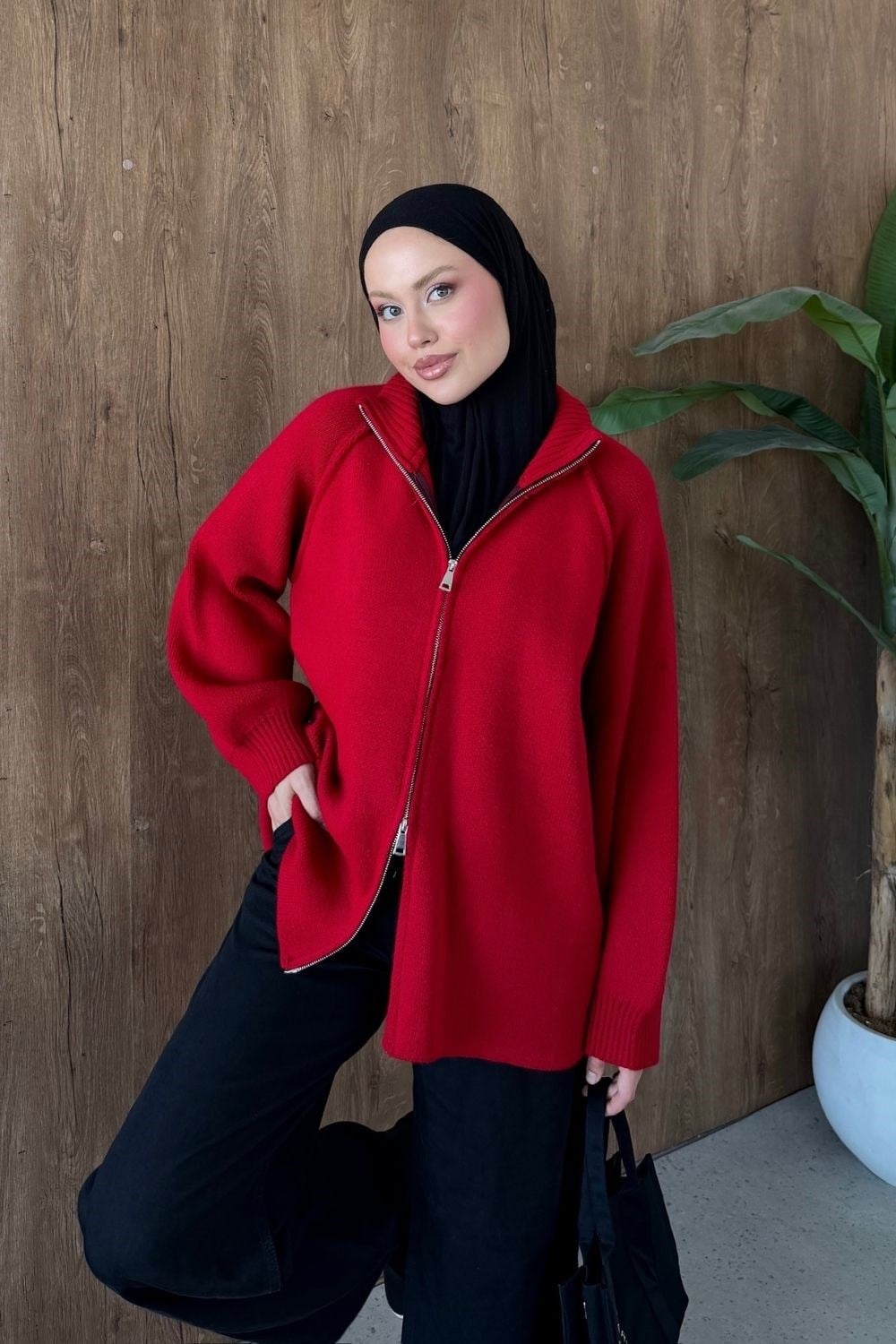 Rosie Fermuarlı Hırka Kırmızı 25800 