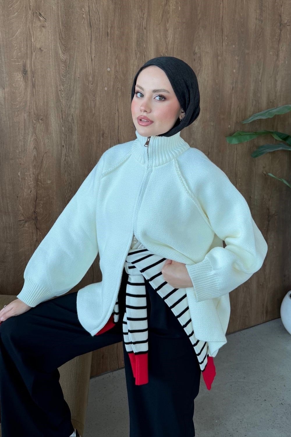 Rosie Fermuarlı Hırka Krem 25800 