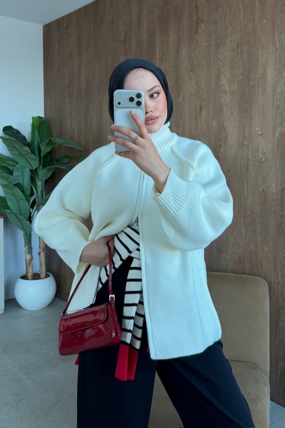 Rosie Fermuarlı Hırka Krem 25800 