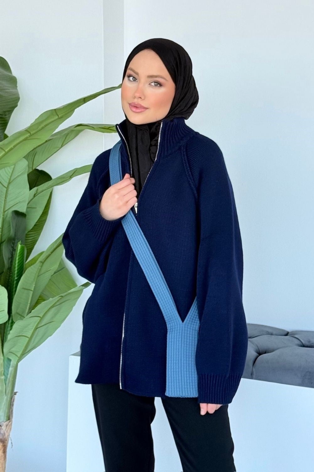 Rosie Fermuarlı Hırka Lacivert 25800 