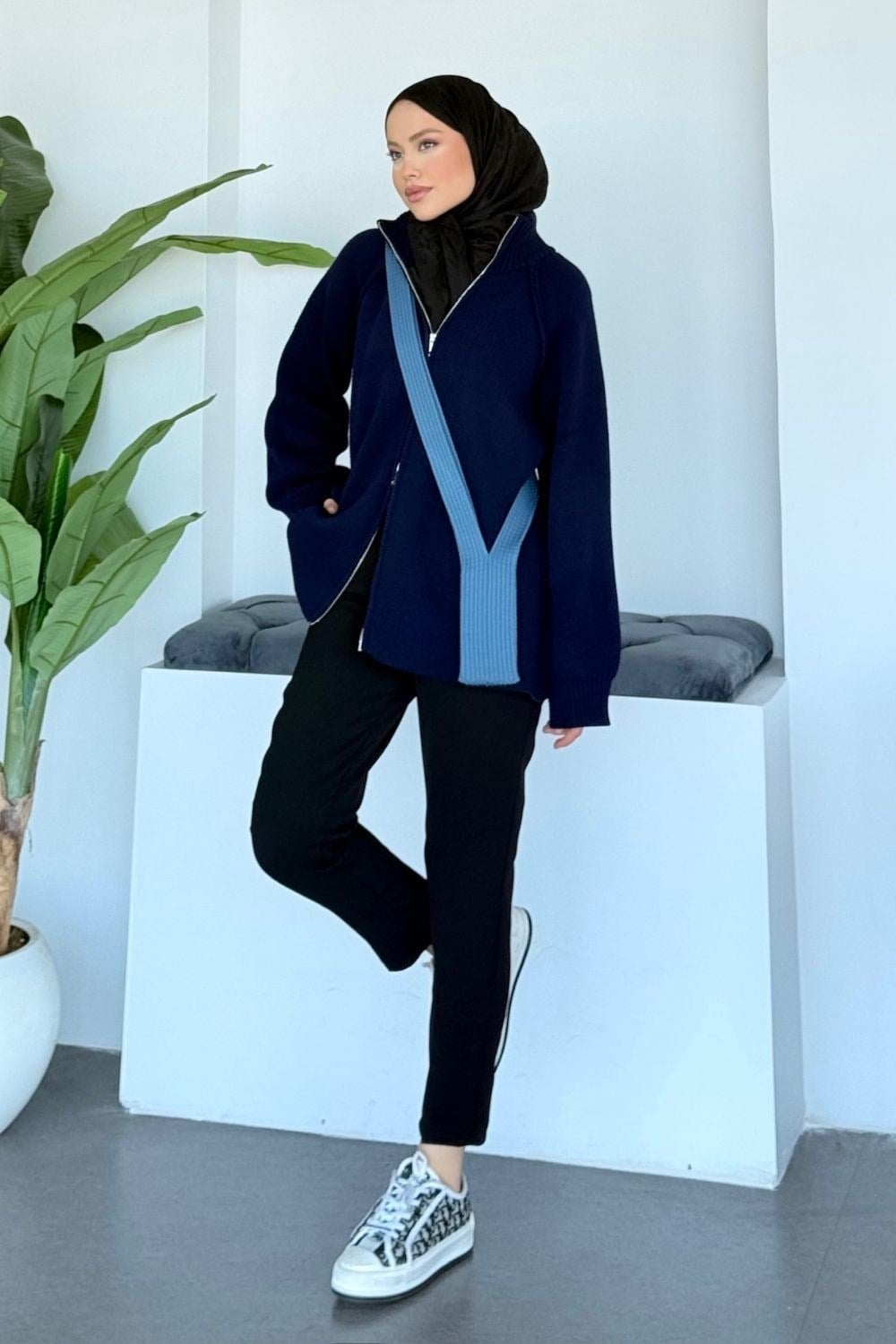 Rosie Fermuarlı Hırka Lacivert 25800 