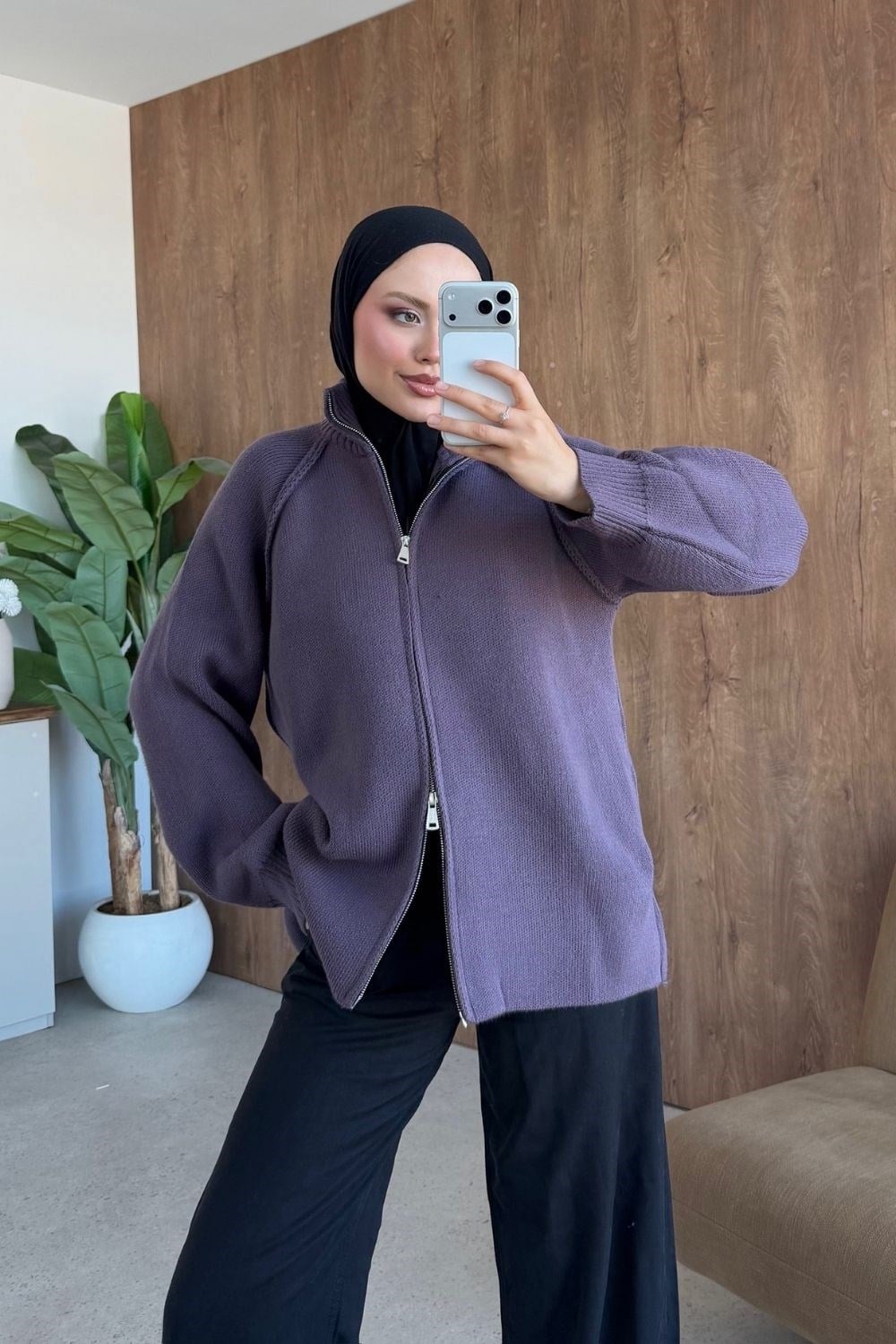 Rosie Fermuarlı Hırka Mor 25800 
