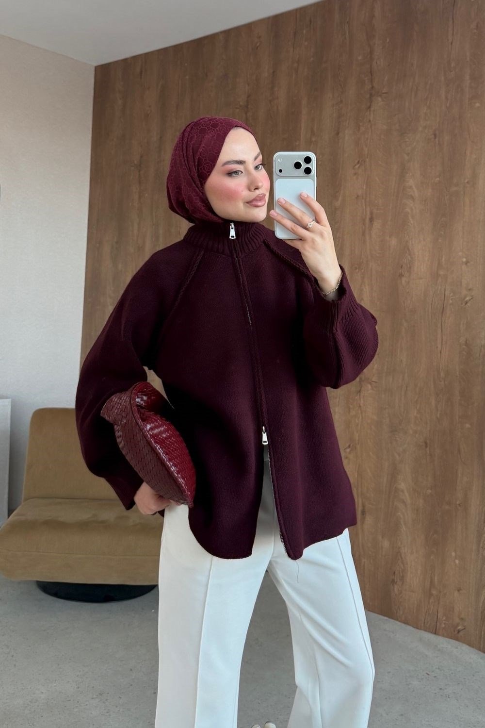 Rosie Fermuarlı Hırka Mürdüm 25800 