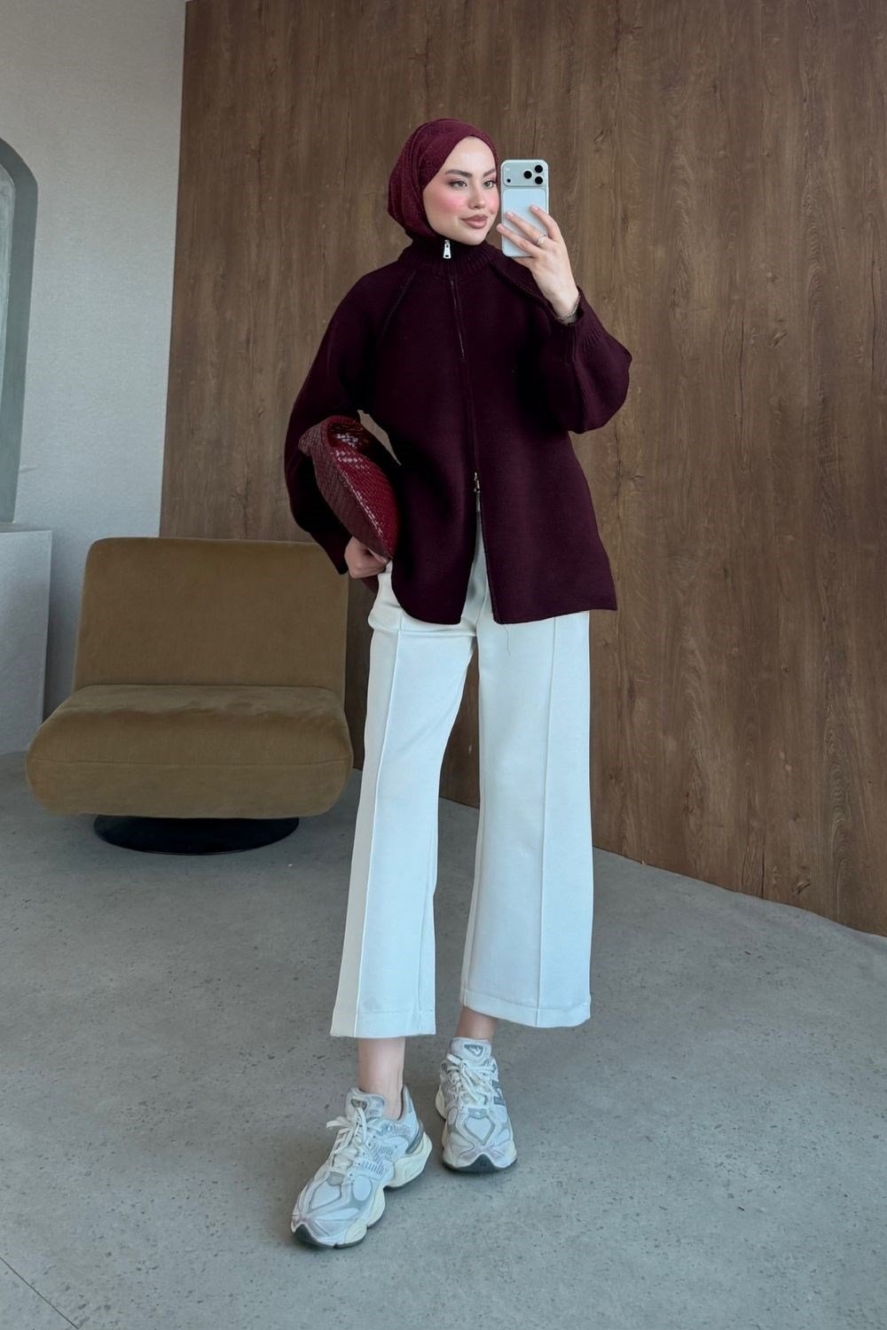 Rosie Fermuarlı Hırka Mürdüm 25800 