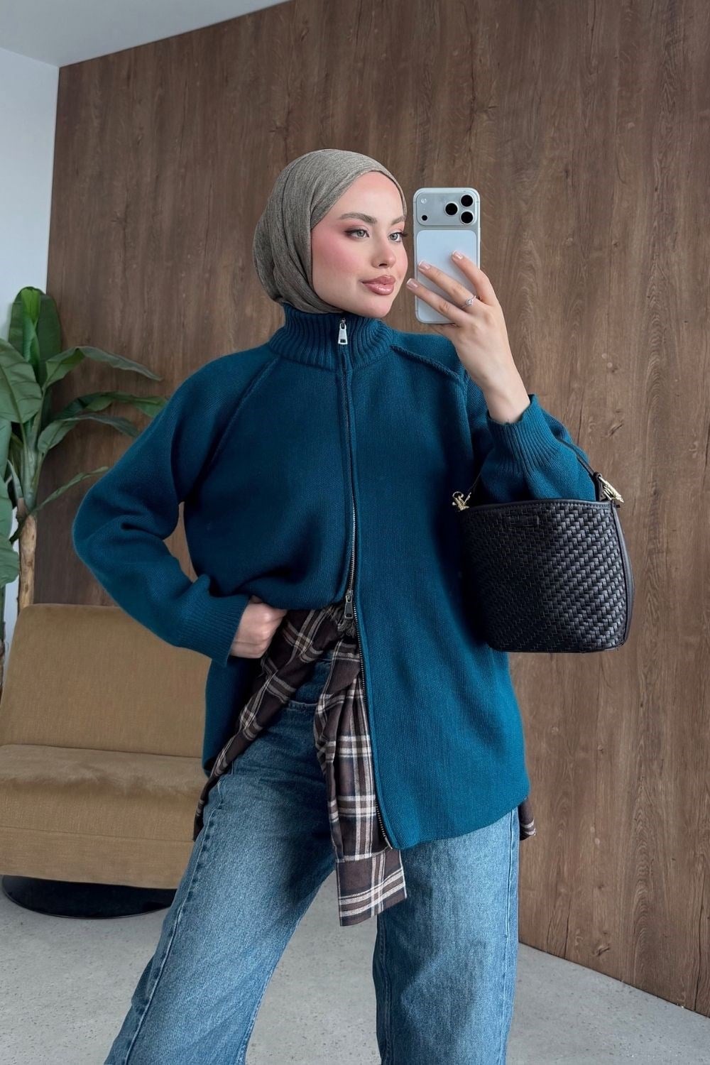 Rosie Fermuarlı Hırka Petrol Mavisi 25800 
