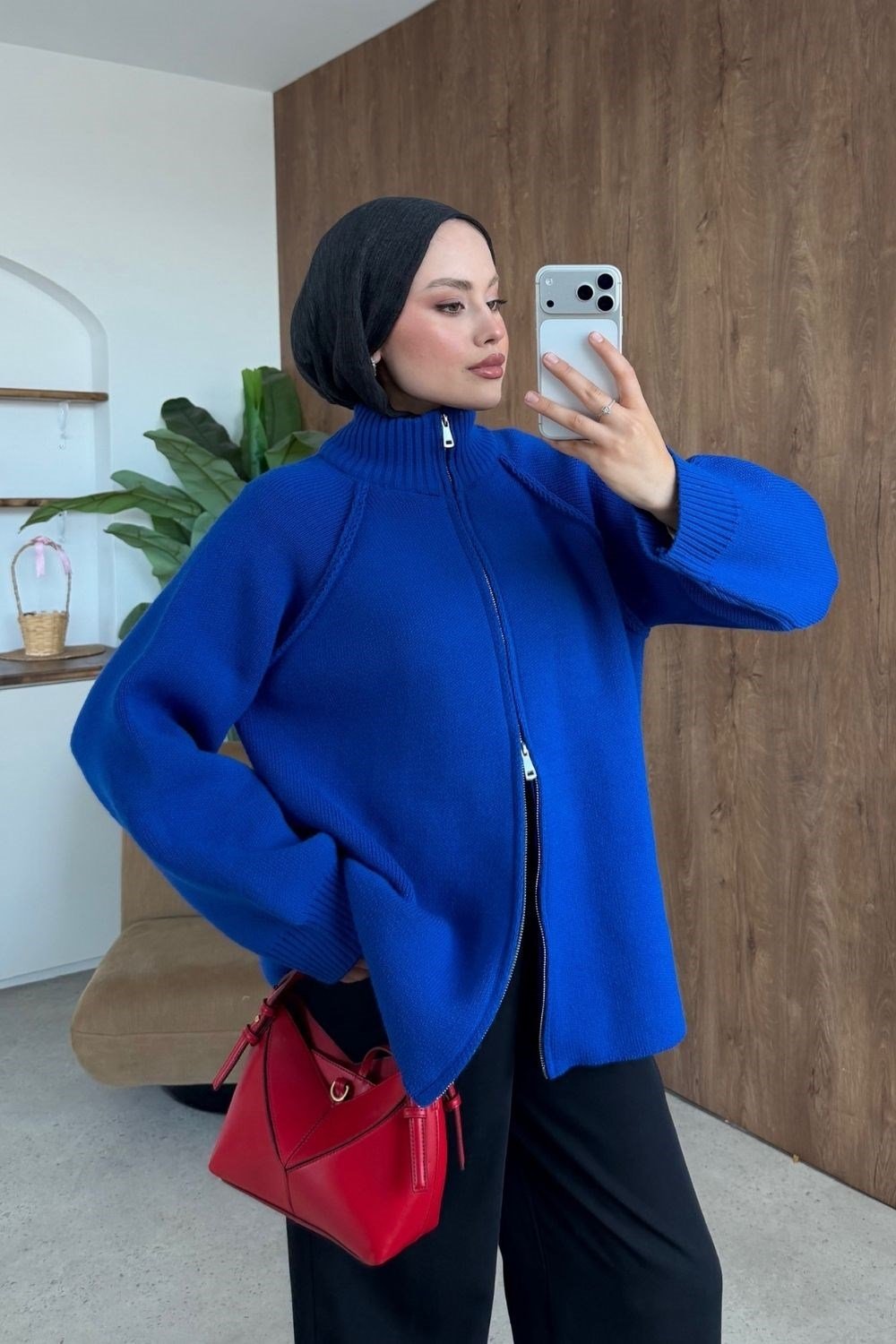Rosie Fermuarlı Hırka Saks 25800 