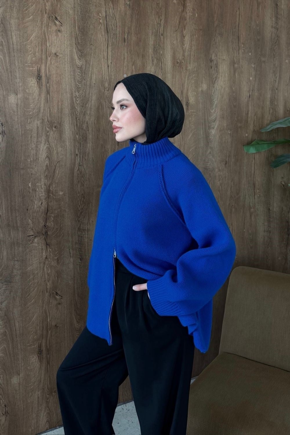 Rosie Fermuarlı Hırka Saks 25800 