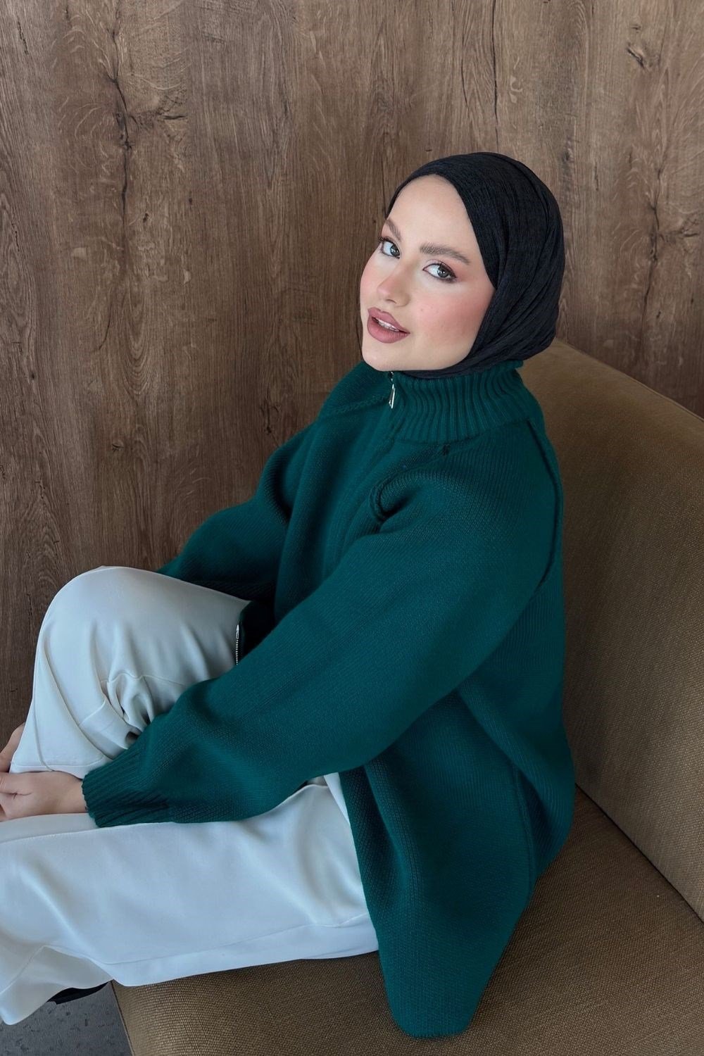 Rosie Fermuarlı Hırka Zümrüt 25800 