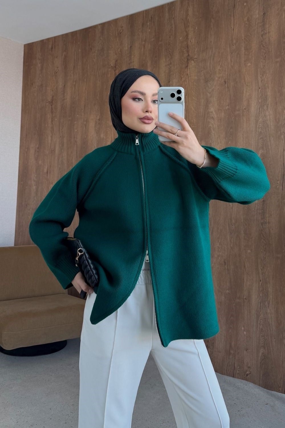 Rosie Fermuarlı Hırka Zümrüt 25800 