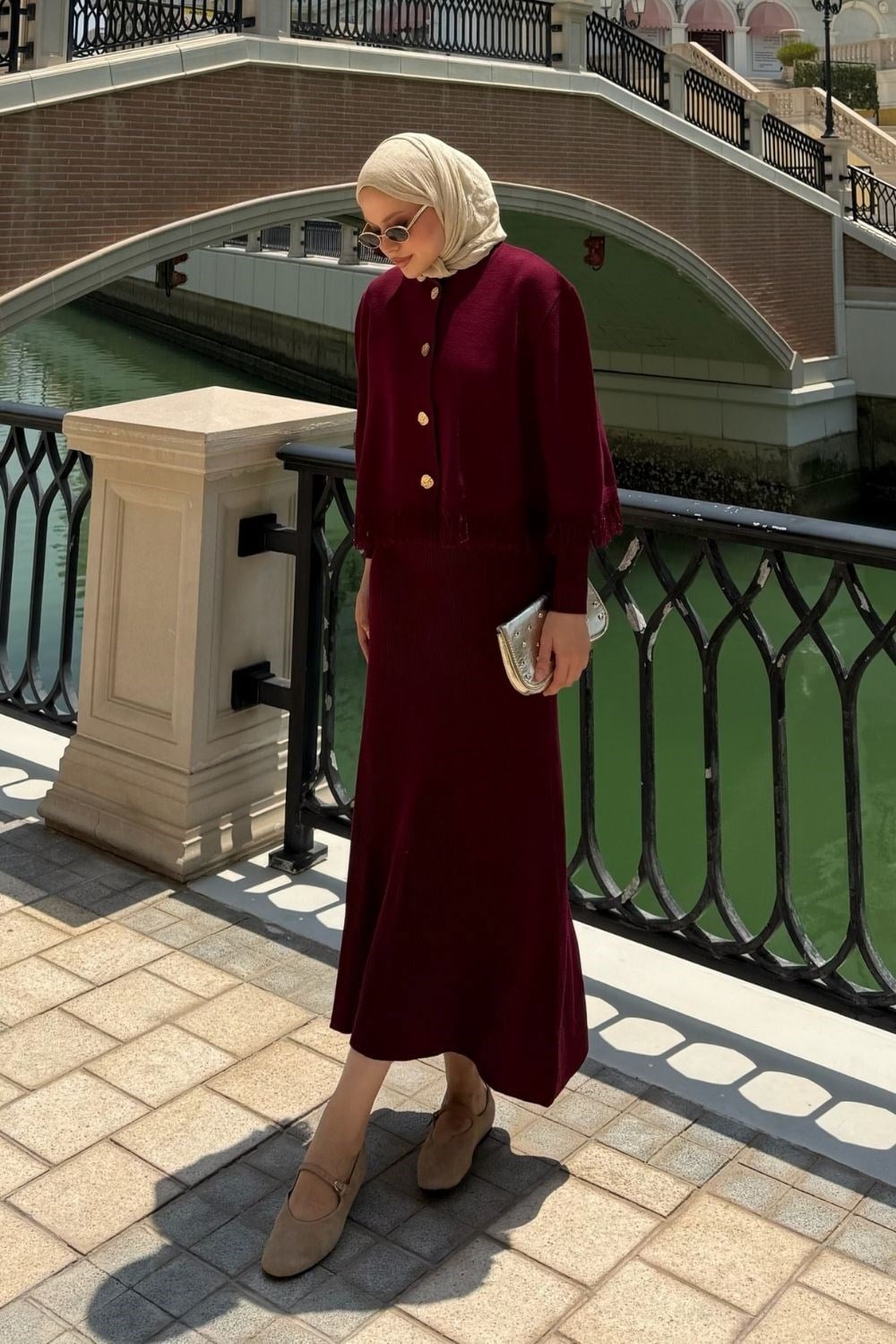 Salda Pelerinli Elbise Bordo 25880 