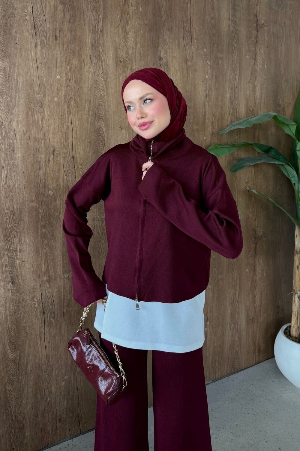 Taç Üçlü Merserize Takım Bordo 25910 
