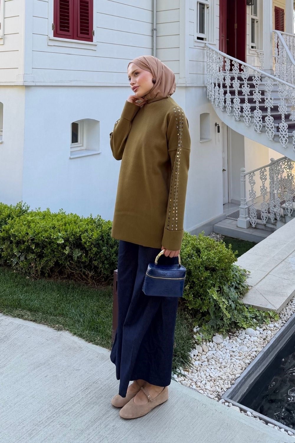 Ekim Taşlı Tunik Yağ Yeşili 26150 