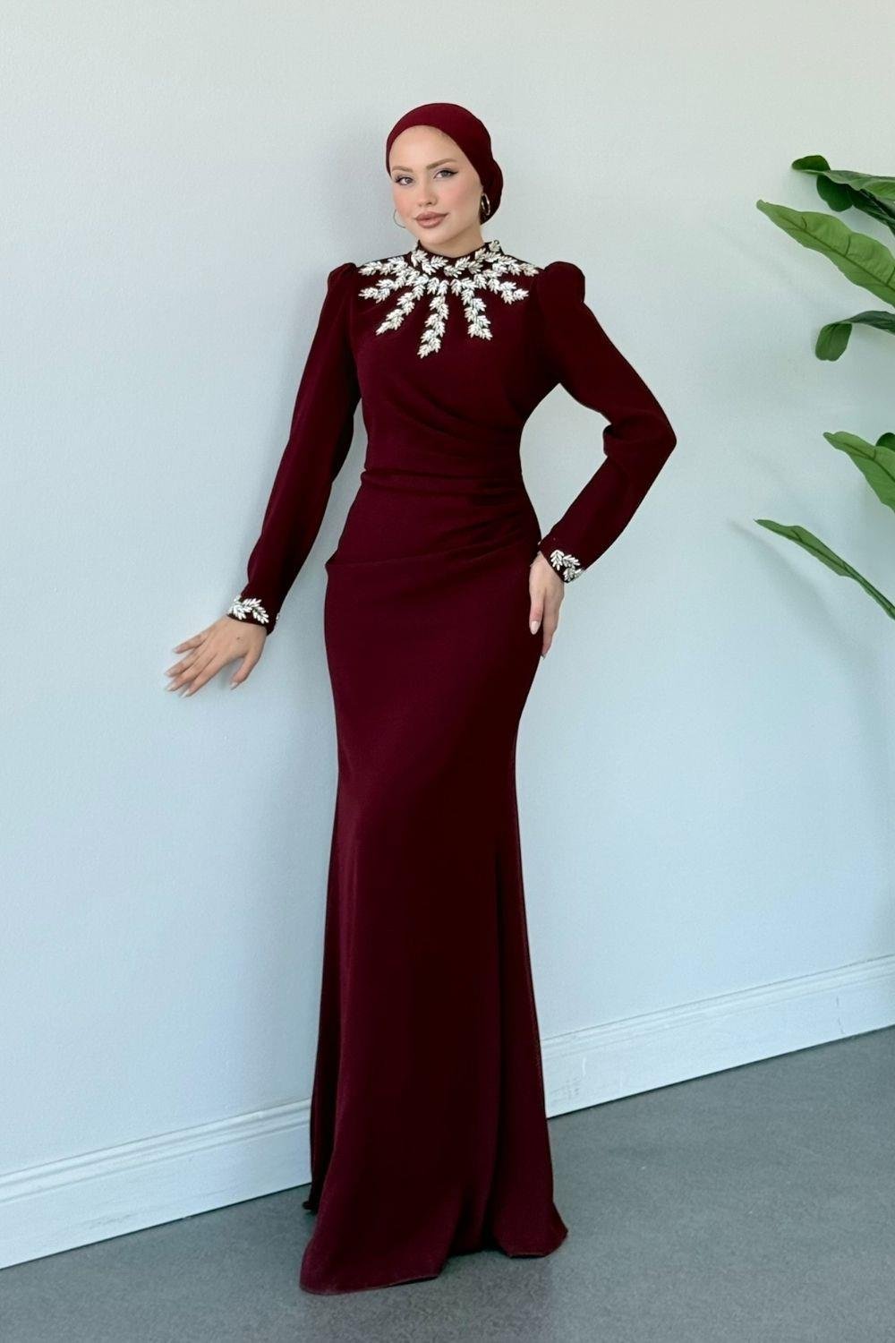 Leyla Abiye Bordo 2616 