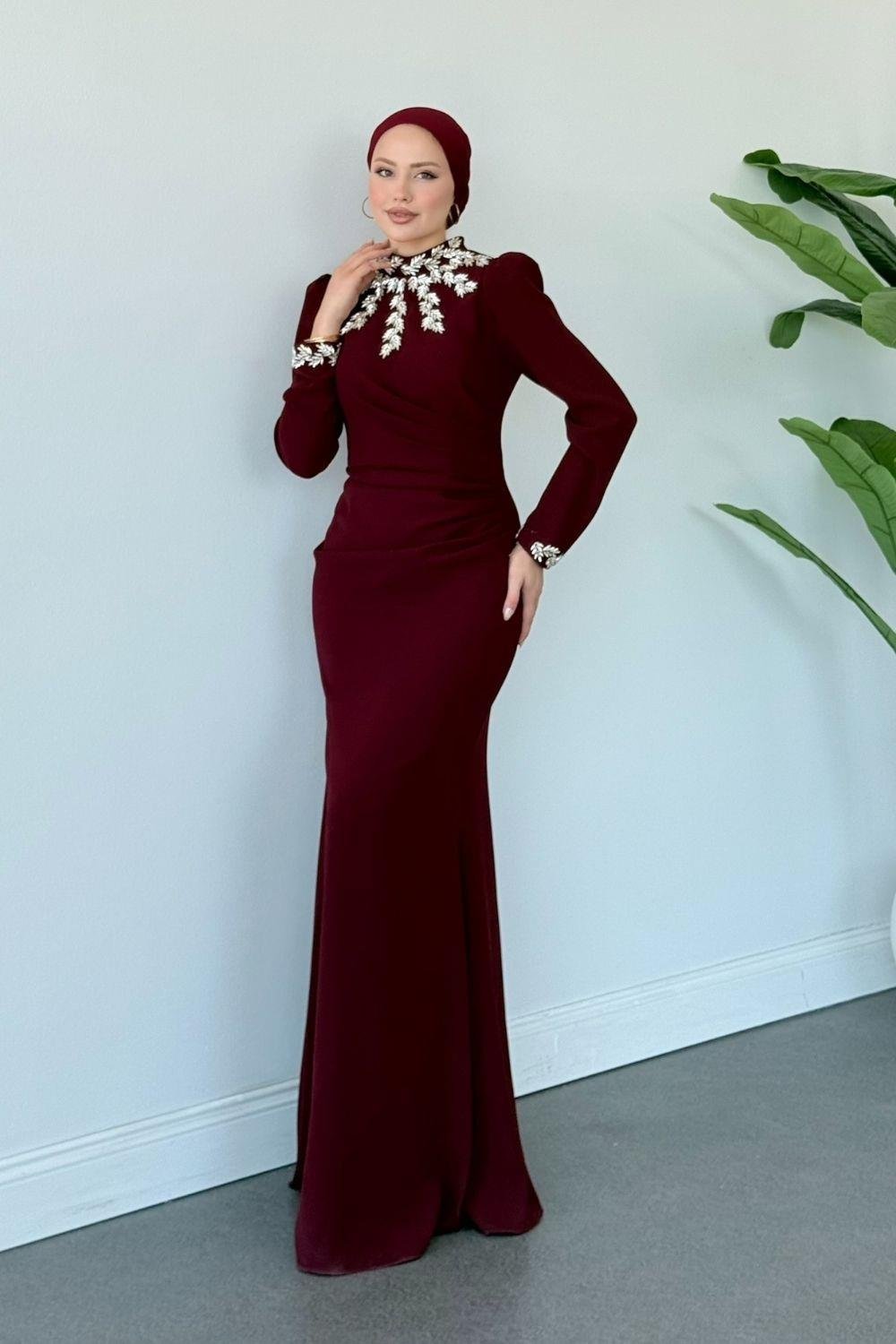 Leyla Abiye Bordo 2616 