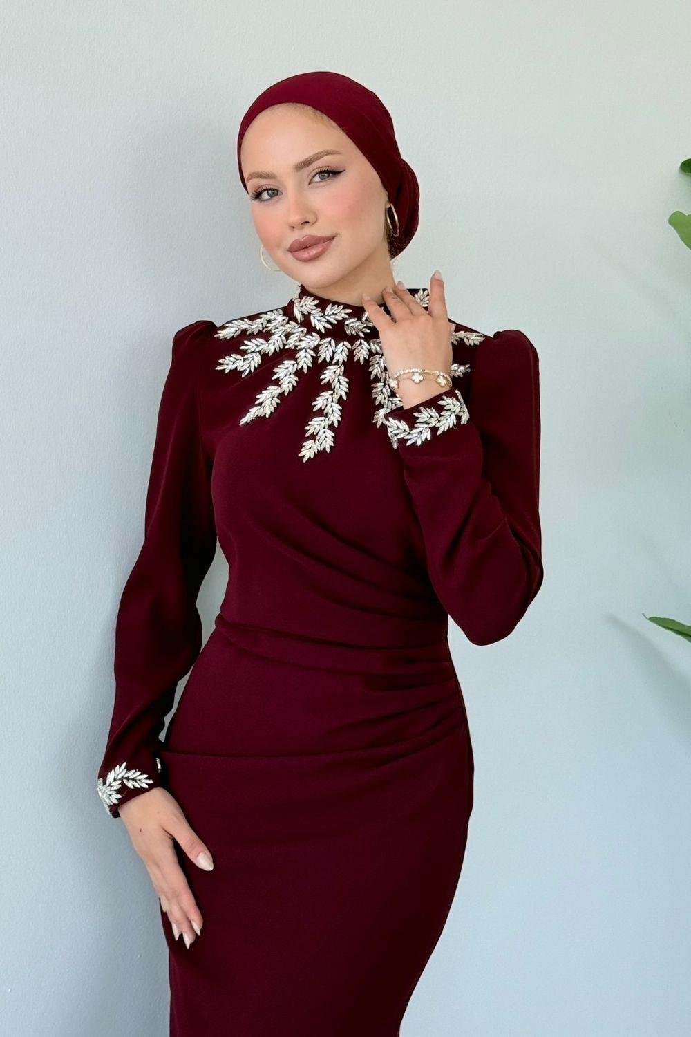 Leyla Abiye Bordo 2616 