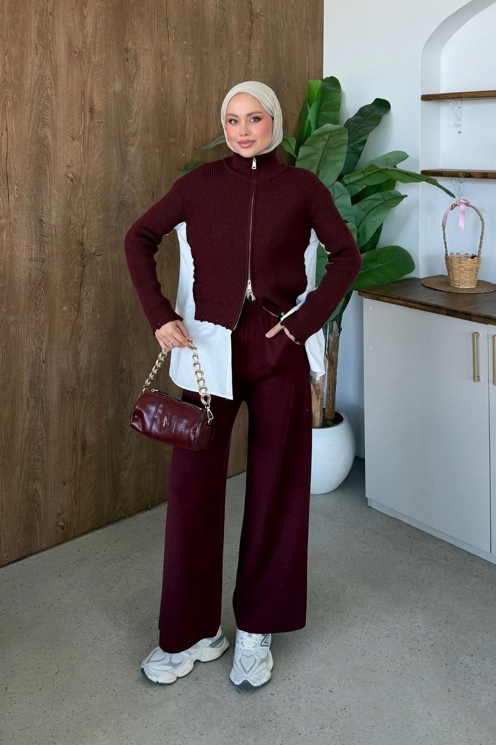 Frida Gömlek Detay Lüks Takım Bordo 26170 