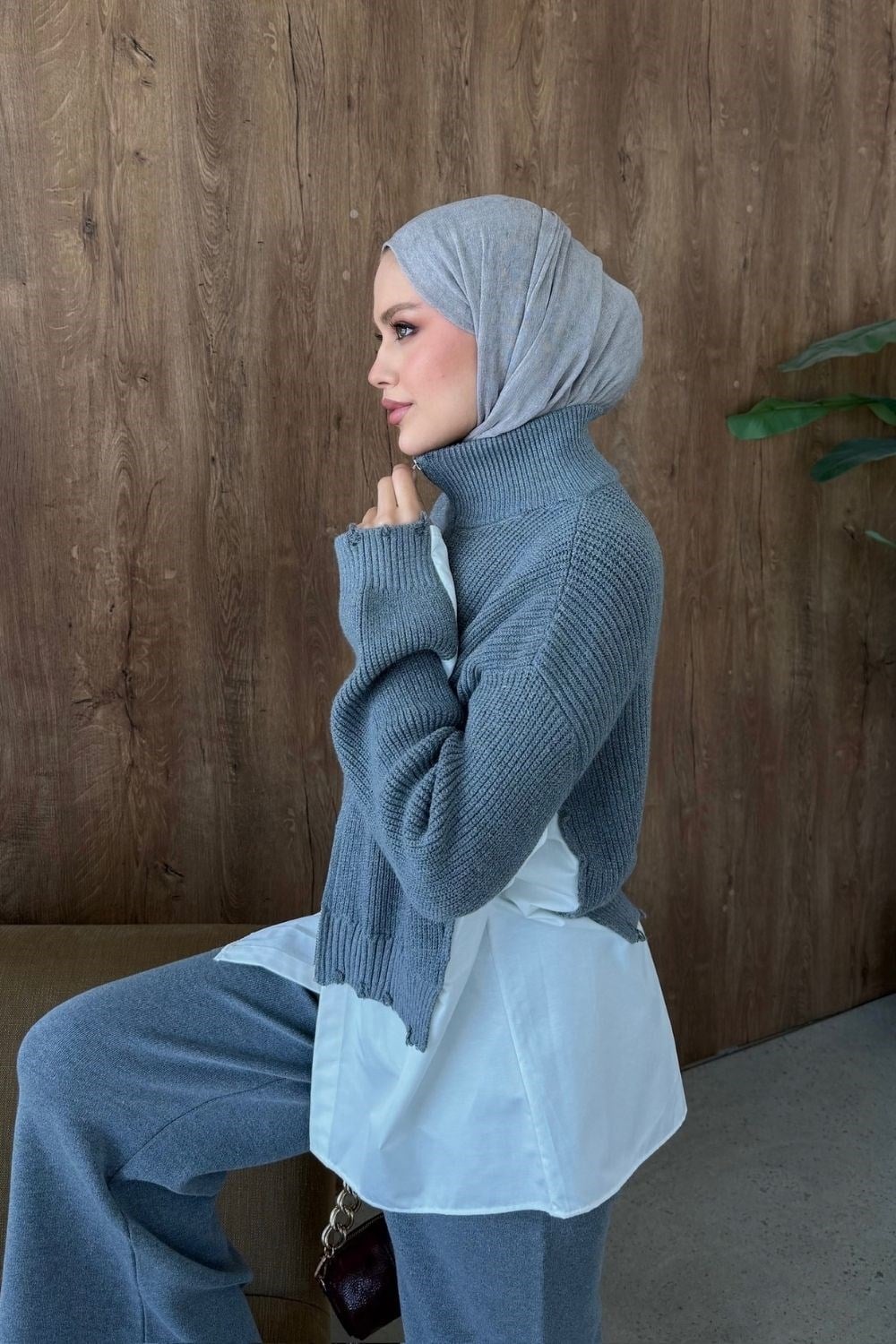 Frida Gömlek Detay Lüks Takım Gri 26170 