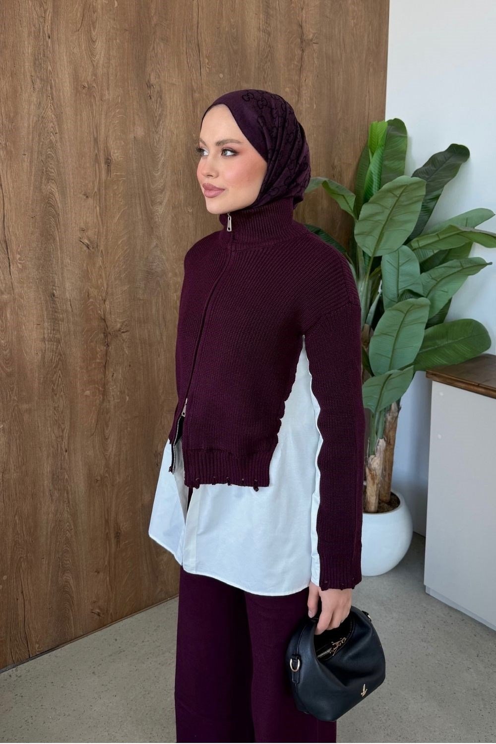 Frida Gömlek Detay Lüks Takım Mürdüm 26170 