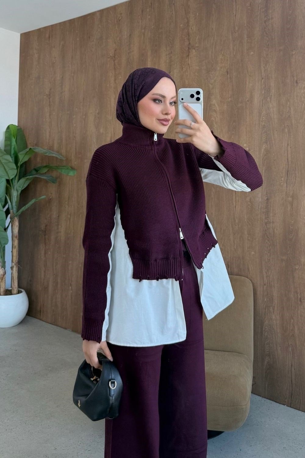 Frida Gömlek Detay Lüks Takım Mürdüm 26170 