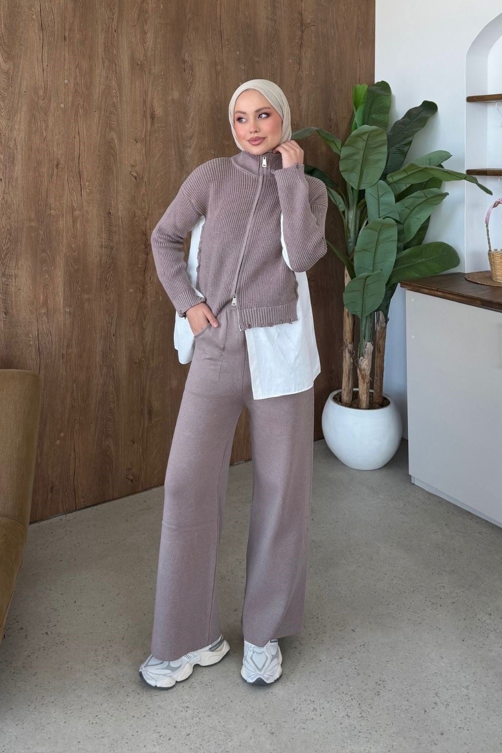 Frida Gömlek Detay Lüks Takım Vizon 26170 