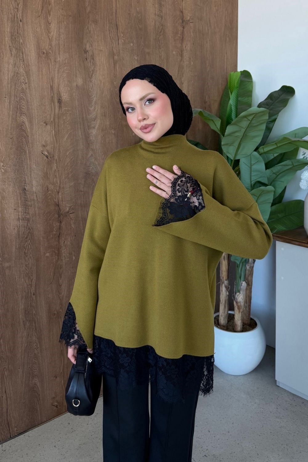Asil Dantel Dty Tunik Yağ Yeşili 26200 