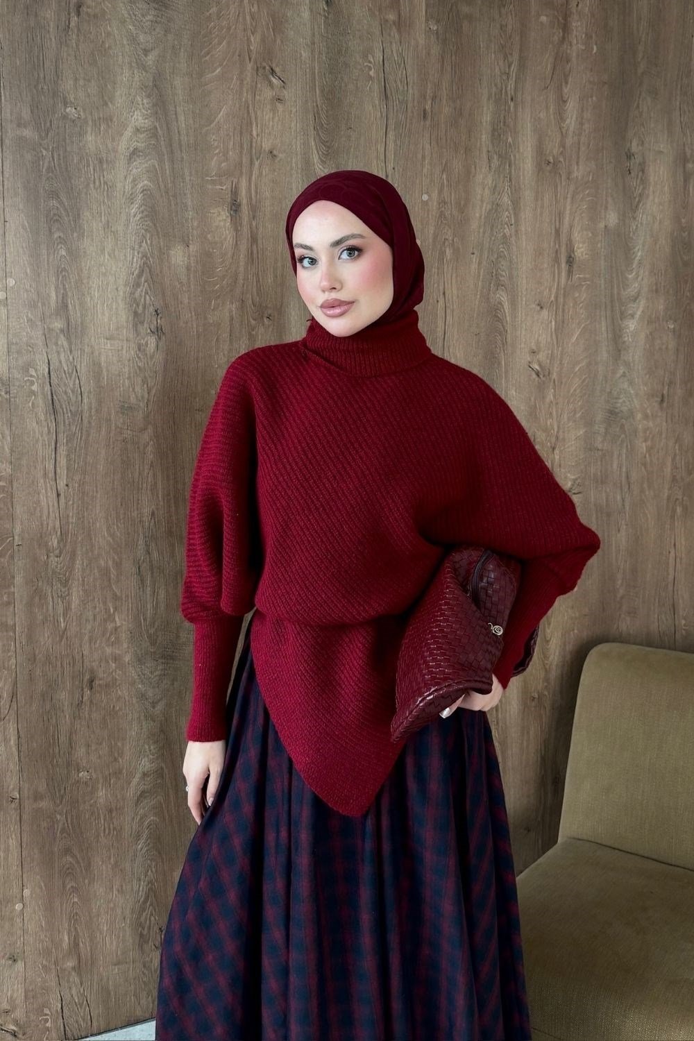 Yumoş Geometri Kemer Dty Kazak Kırmızı 26204 