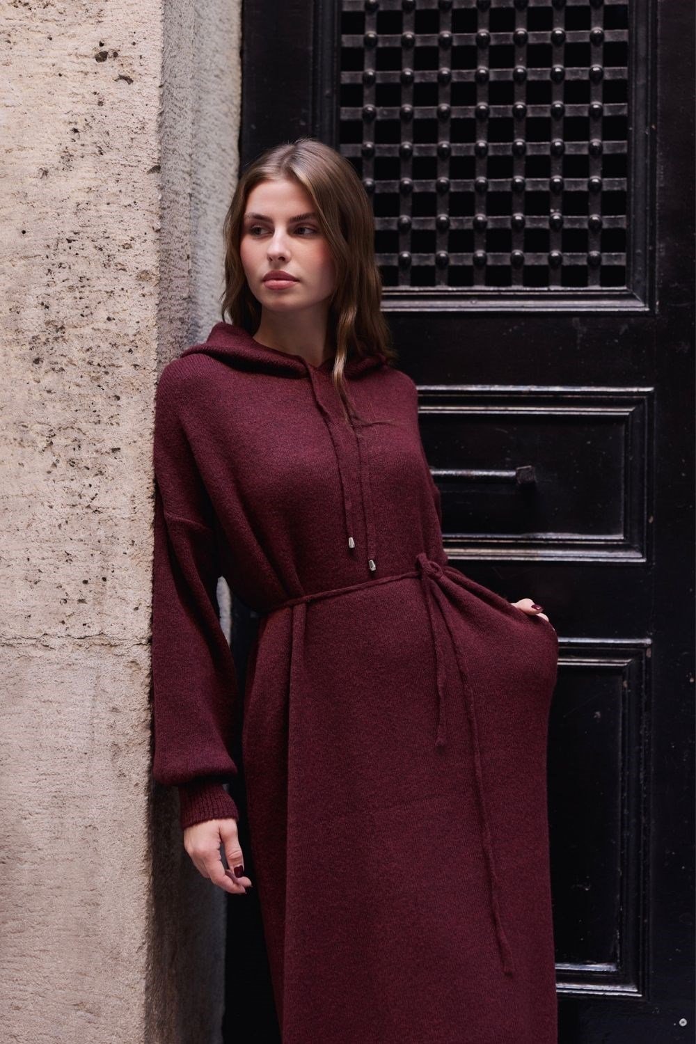 Eleni Yumoş Elbise Bordo 26214 