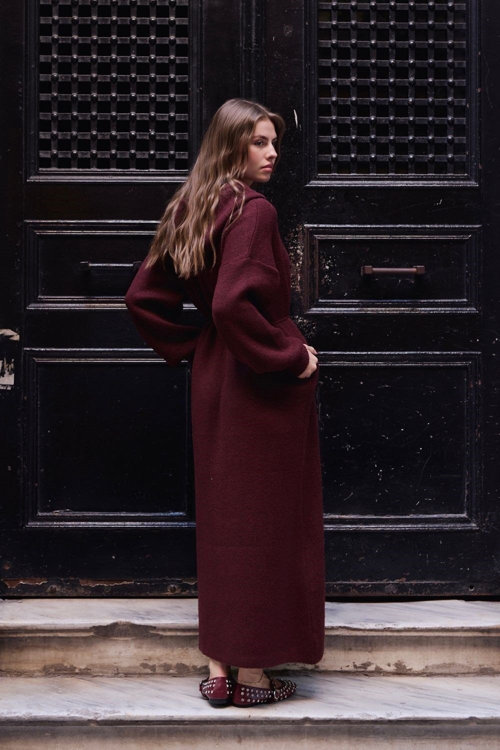 Eleni Yumoş Elbise Bordo 26214 
