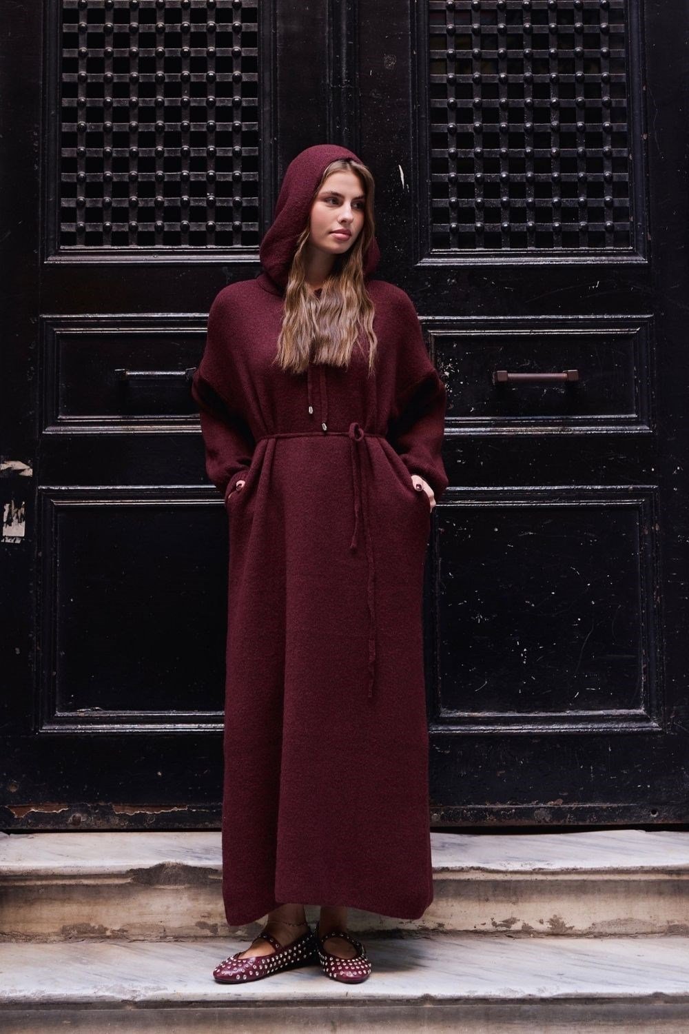Eleni Yumoş Elbise Bordo 26214 