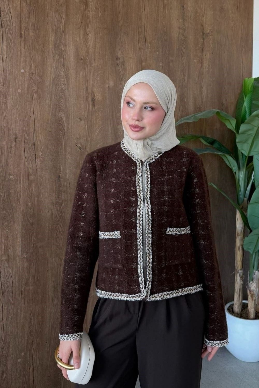 Elera Simli Angora Ceket Kahverengi 26222 