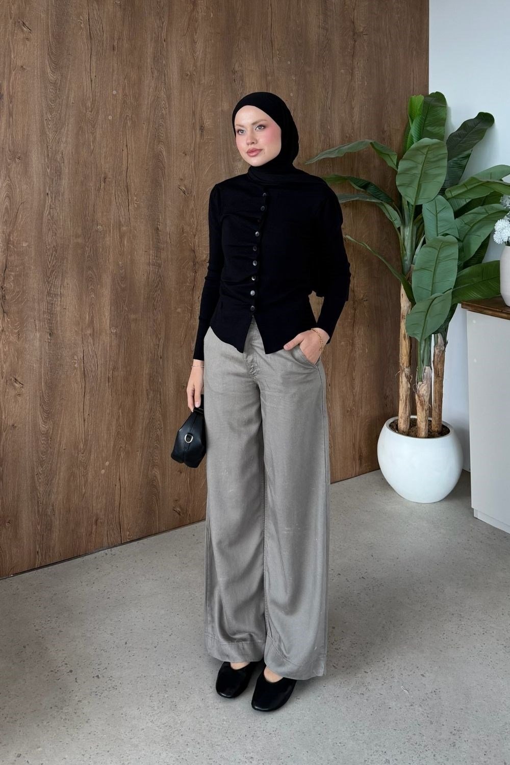 Turkuaz Büzgü Düğmeli Hırka Siyah 26236 