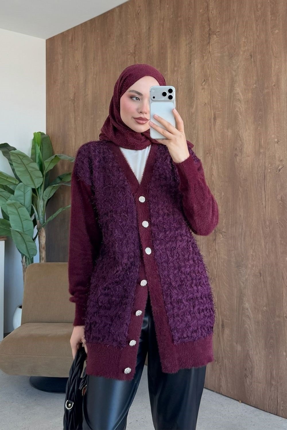 Premium Hırka Mürdüm 26238 