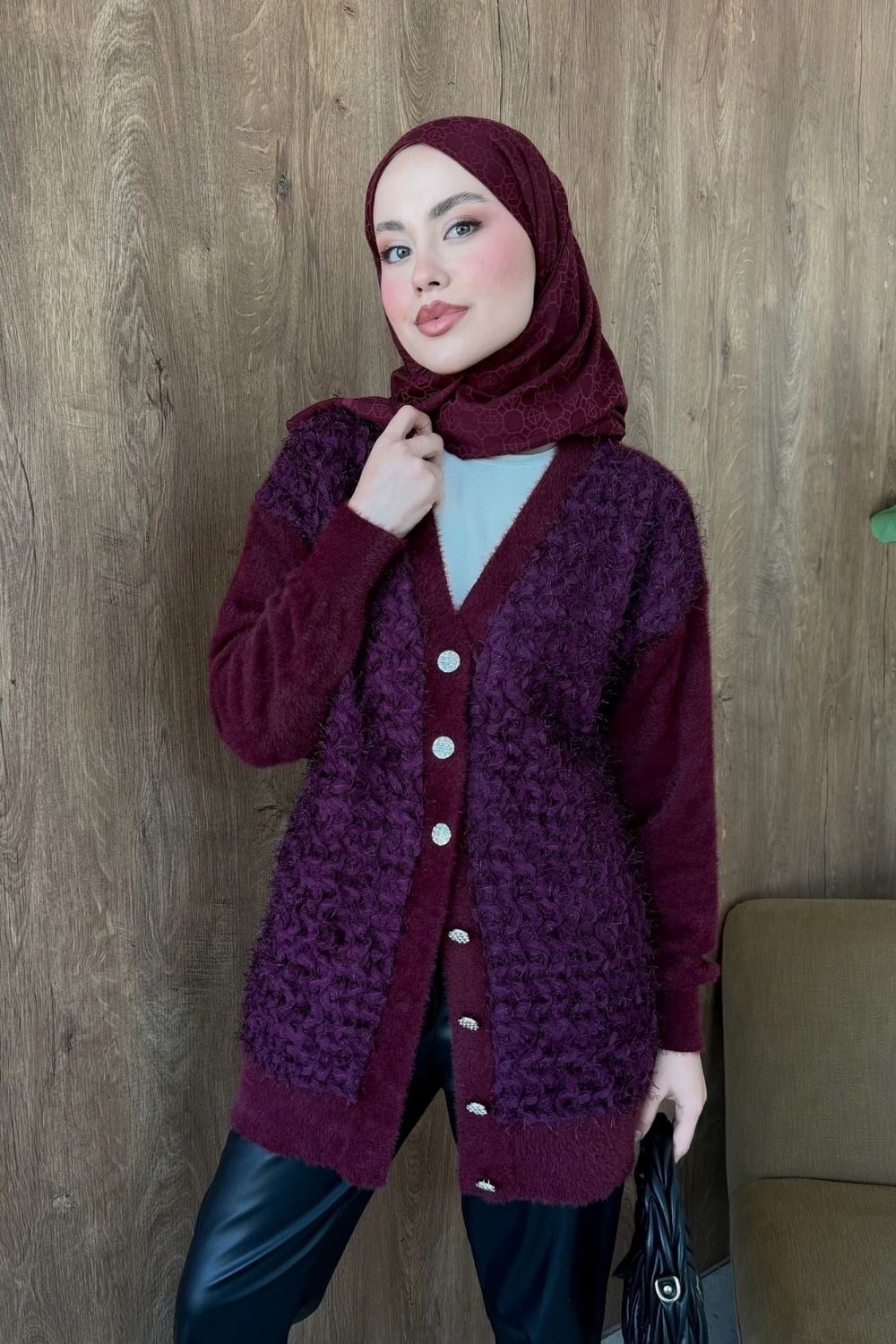 Premium Hırka Mürdüm 26238 