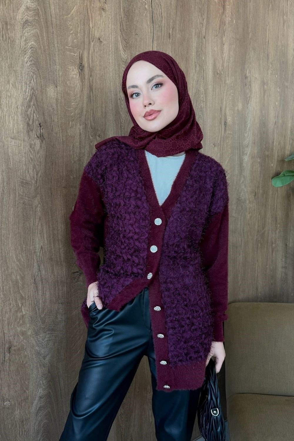 Premium Hırka Mürdüm 26238 