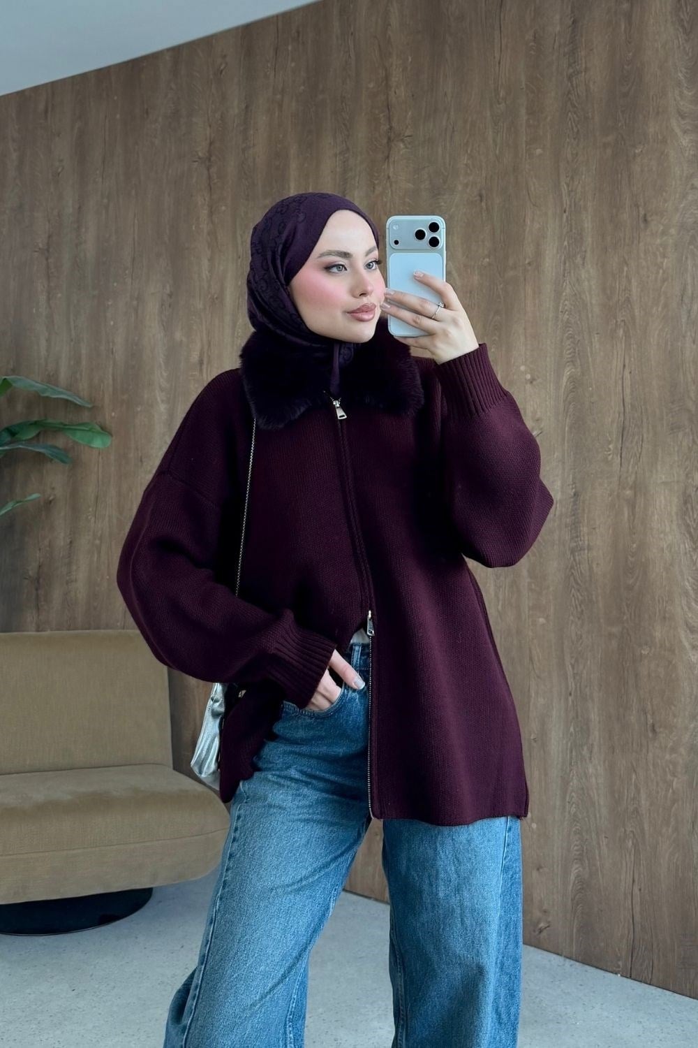 Julie Kürk Yaka Hırka Bordo 26248 